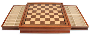 Image of ID 1370606505 Parker Staunton Chess Set Burnt Boxwood Pieces with Walnut Chess Case - 375" King
