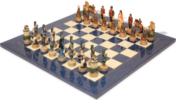 Image of ID 1370606506 Japanese Samurai Theme Chess Set with Blue & Erable High Gloss Deluxe Board