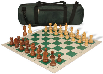 Image of ID 1370903334 German Knight Carry-All Chess Set Golden Rosewood & Boxwood Pieces - Green
