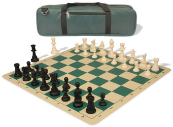 Image of ID 1373491882 Standard Club Carry-All Silicone Chess Set Black & Ivory Pieces with Silicone Board - Green