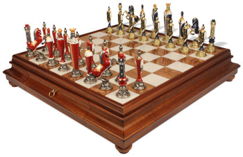 Image of ID 1374426483 Italfama Renaissance Hand Painted Metal Chess Set with Tuscan Marble & Wood Chess Case