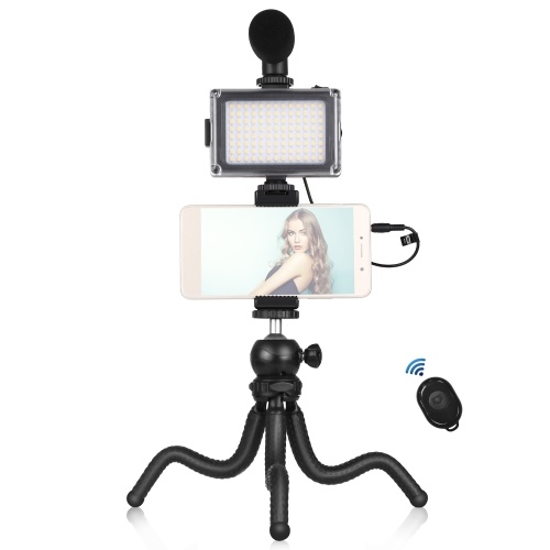 Image of ID 1375547271 Smartphone Vlog Kit Flexible Tripod + Cardioid Microphone + Extendable Phone Clip + Bi-color LED Light with Adjustable Brightness