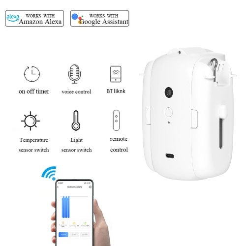 Image of ID 1375547908 2Pcs Smart Electric Curtain Motor Curtains Rod Opener Voice Control Timer Control Light Sensor Automatic Curtain Switch Robot for I-rail U-rail (BT Mode)