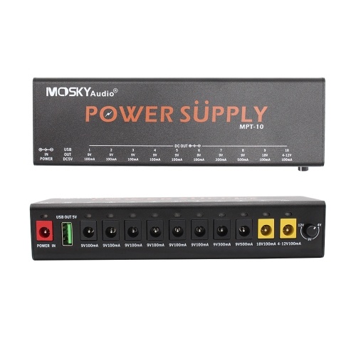Image of ID 1375548336 MOSKYAUDIO MPT-10 11-Channel Guitar Pedal Power Supply with Independent Short Circuit Protection Pedal Board