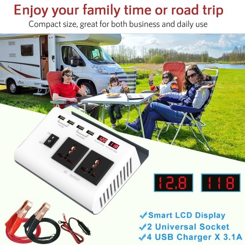 Image of ID 1375548776 300W Power Inverter DC 12V to AC 220V Car Charger Converter with 4 USB Ports 8 Safety Protection Improved Sine Wave Power Convertersm Suitable for Mobiles Phones Computers Laptop