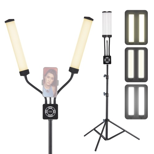 Image of ID 1375549122 40W Dual-arm Fill Light Tri-color Beauty Light with Phone Clip Tripod Stand Remote Control