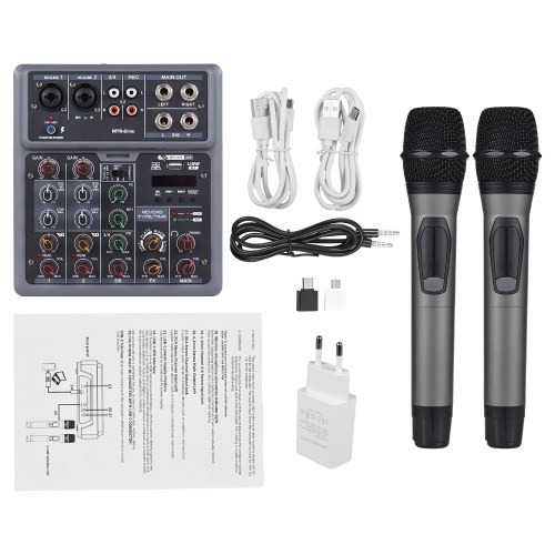 Image of ID 1375549346 Audio Mixer 6 Channel Mixing Console with 2 Wireless Microphone BT Mixer