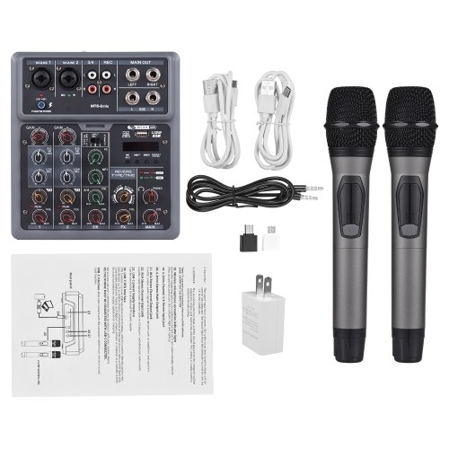 Image of ID 1375549609 Audio Mixer 6 Channel Mixing Console with 2 Wireless Microphone BT Mixer