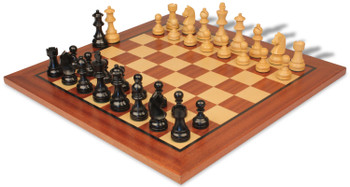 Image of ID 1375710383 Queen's Gambit Chess Set Ebonized & Boxwood Pieces with Classic Mahogany Chess Board - 375" King