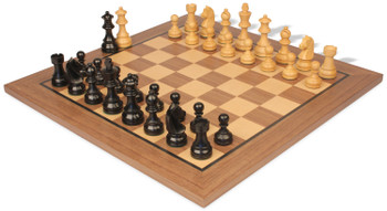 Image of ID 1375710397 Queen's Gambit Chess Set Ebonized & Boxwood Pieces with Classic Walnut Board - 375" King
