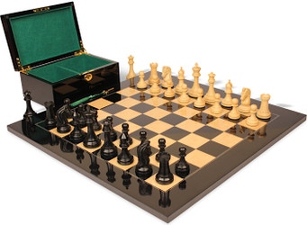 Image of ID 1375710413 Imperial Series Chess Set Ebony & Boxwood Pieces with Black & Ash Burl Board & Box - 375" King