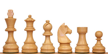 Image of ID 1375710416 Queen's Gambit Chess Set Ebonized & Boxwood Pieces with Walnut & Maple Molded Edge Board - 375" King