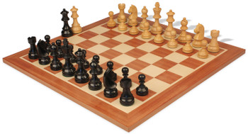 Image of ID 1375710418 Queen's Gambit Chess Set Ebonized & Boxwood Pieces with Sunrise Mahogany Board - 375" King