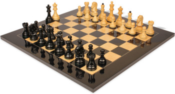 Image of ID 1375710440 Dubrovnik Series Chess Set Ebonized & Boxwood Pieces with Black & Ash Burl Board - 39" King