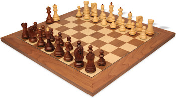 Image of ID 1377679206 Zagreb Series Chess Set Golden Rosewood & Boxwood Pieces with Deluxe Walnut Chess Board - 325" King