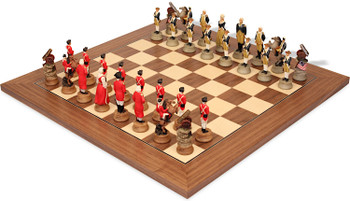 Image of ID 1377679231 American Revolutionary Theme Chess Set with Walnut & Maple Deluxe Board