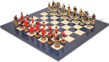 Image of ID 1377679233 American Revolutionary Theme Chess Set with Blue & Erable High Gloss Deluxe Board
