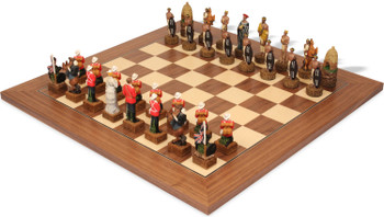 Image of ID 1377679234 British & Zulu Theme Chess Set with Walnut & Maple Deluxe Chess Board