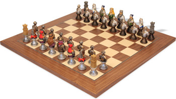 Image of ID 1377679235 Medieval Bust Theme Chess Set with Walnut & Maple Deluxe Board