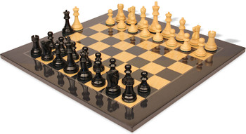 Image of ID 1377679246 Reykjavik Series Chess Set Ebonized & Boxwood Pieces with Black & Ash Burl Board - 325" King