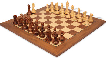 Image of ID 1377679248 Reykjavik Series Chess Set Golden Rosewood & Boxwood Pieces with Walnut & Maple Deluxe Board - 325" King