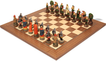 Image of ID 1377679291 Robin Hood Theme Chess Set with Walnut & Maple Deluxe Board