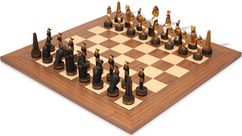 Image of ID 1377679301 Ancient Egypt Theme Chess Set with Walnut & Maple Deluxe Chess Board