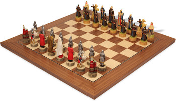 Image of ID 1377679304 Mongolians vs Russians Theme Chess Set with Walnut & Maple Deluxe Board