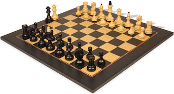 Image of ID 1377679309 Bohemian Series Chess Set Ebonized & Boxwood Pieces with the Queen's Gambit Chess Board - 4" King