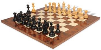 Image of ID 1377955040 Patton Staunton Chess Set Ebony & Boxwood Pieces with Mission Craft Walnut & Maple Board - 425" King