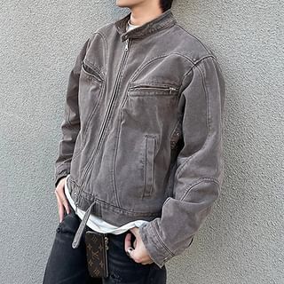 Image of ID 1382486441 Band Collar Washed Panel Zip Jacket