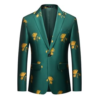 Image of ID 1382510176 Lapel Collar Ginkgo Print One-Buttoned Blazer