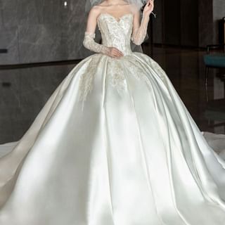 Image of ID 1382516489 Plain Sequin Embroidered Satin A-Line Tube Wedding Gown