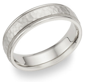 Image of ID 463736705 hammered milgrain wedding band in 14k white gold