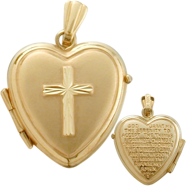 Image of ID 548835280 Ladies Yellow Gold Heart Religious Cross Locket with Prayer