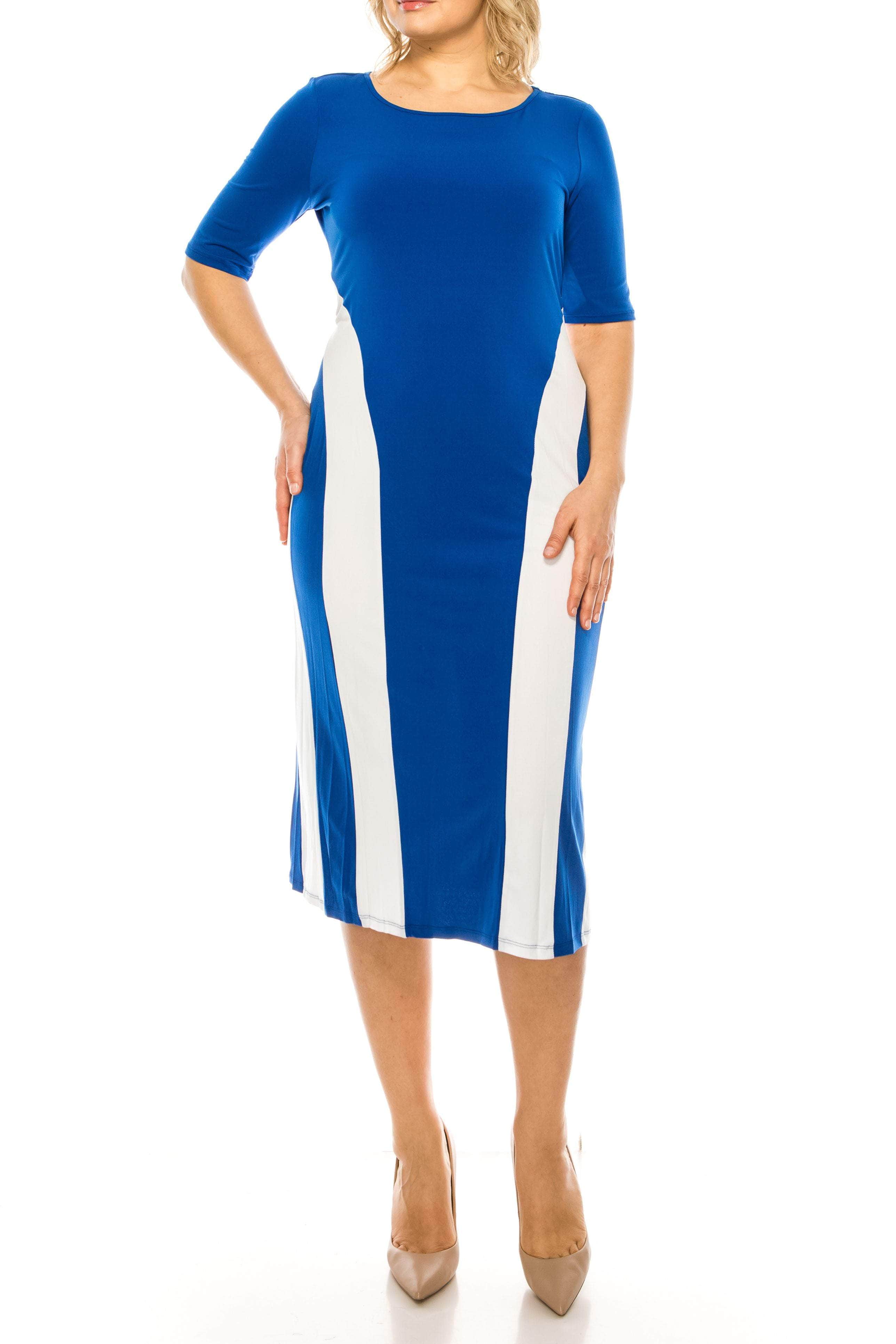 Image of ILE Clothing ITS300 - White Stripes On Sides Midi Formal Dress