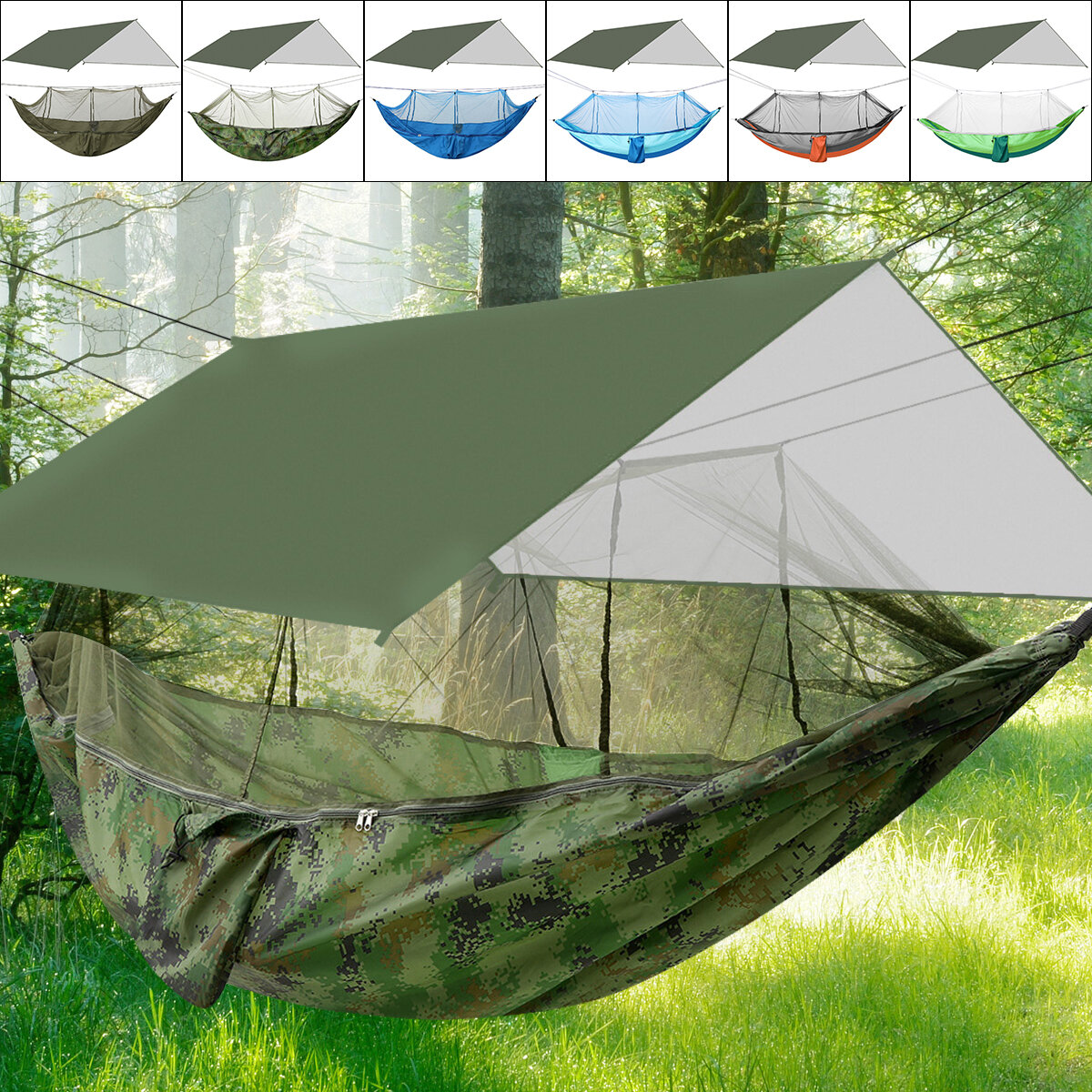 Image of IPRee® 300KG Max Load Camping Hammock And Canopy Portable Nylon Quick Dry Hammock for Hiking Camping Survival Travel