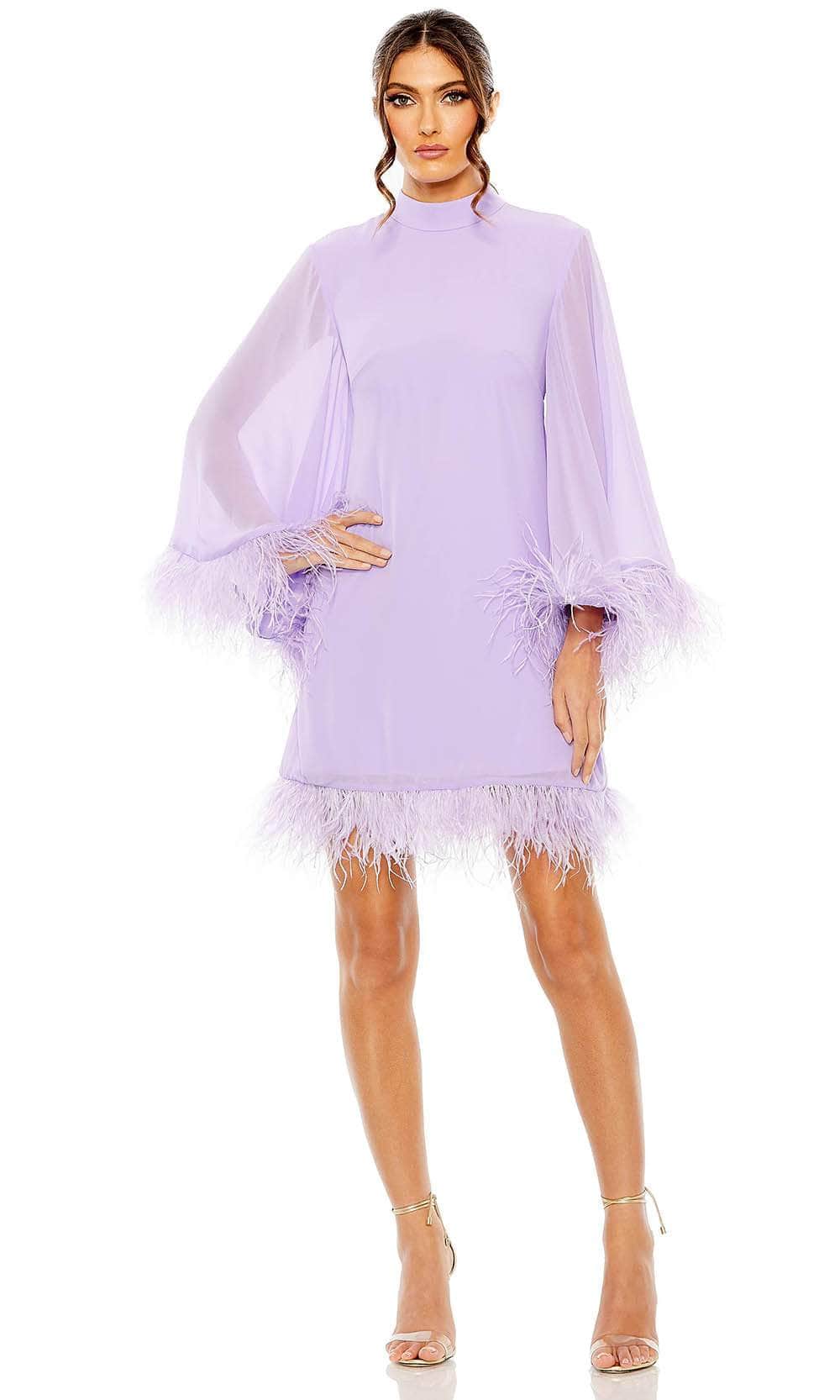 Image of Ieena Duggal 11439 - Feather Detailed Cape Sleeve Cocktail Dress