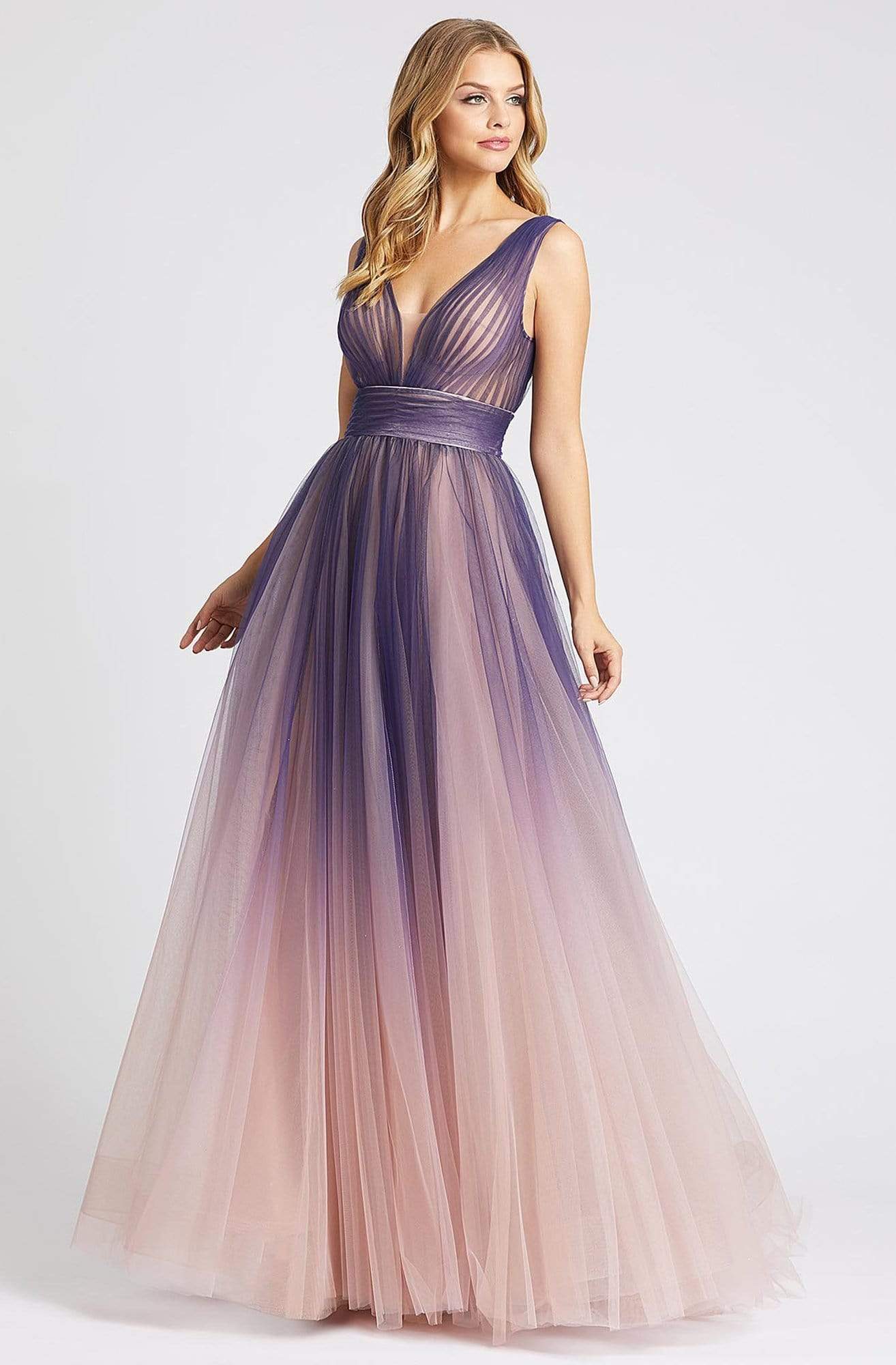 Image of Ieena Duggal - 20221I Plunging V-Neck Pleated Ombre Gown