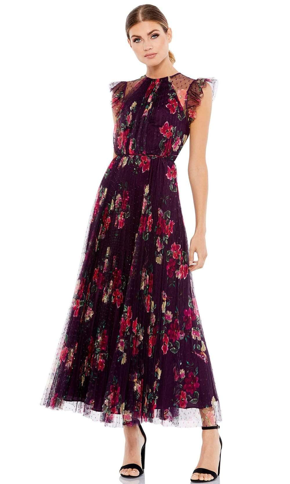 Image of Ieena Duggal - 2143 Floral Printed Pleated A-Line Dress