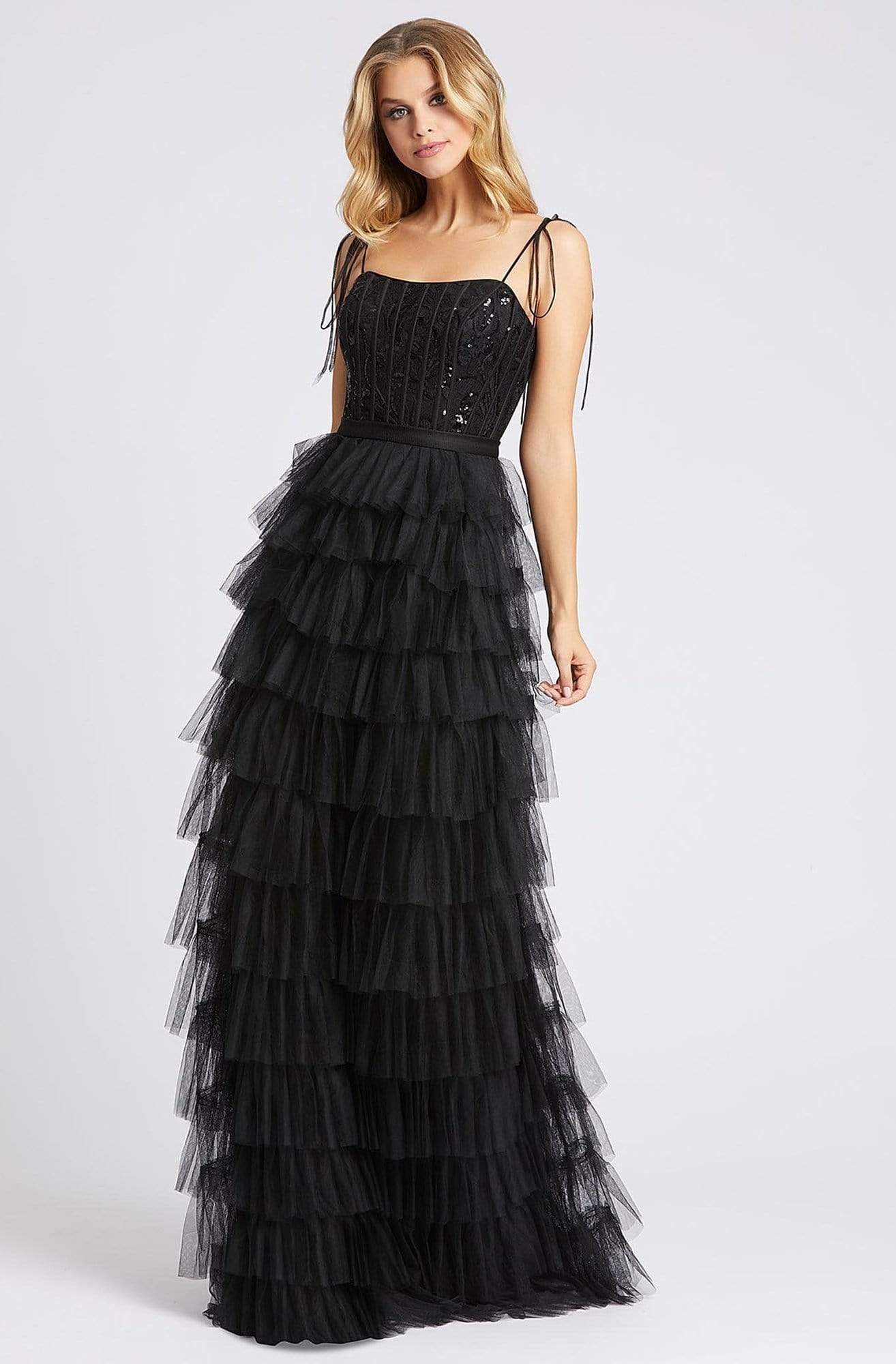 Image of Ieena Duggal - 26281I Sequined Corset Bodice Tiered Tulle Gown