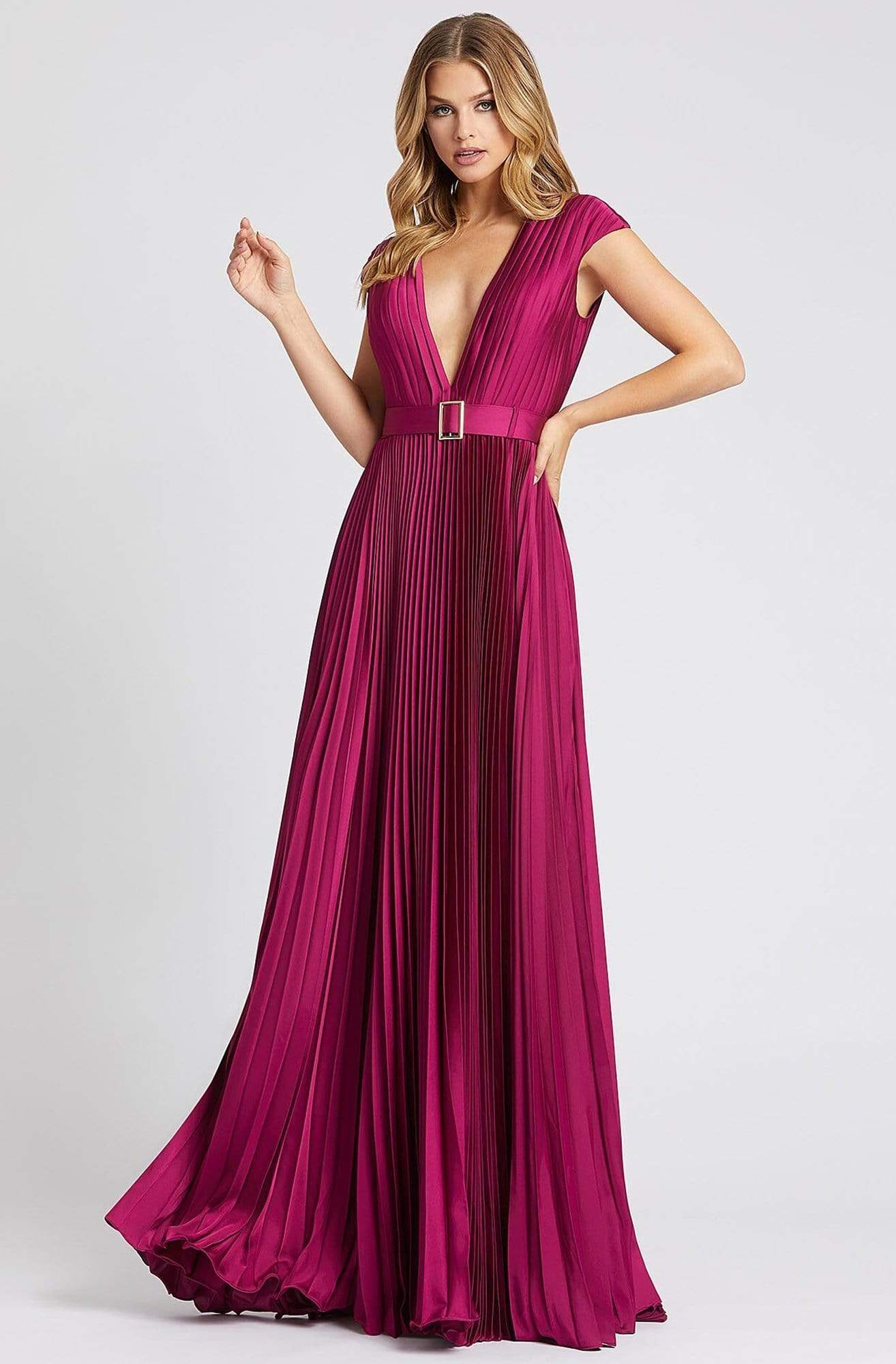 Image of Ieena Duggal - 26285I Deep V Neck Pleated Flowy Junior Prom Gown
