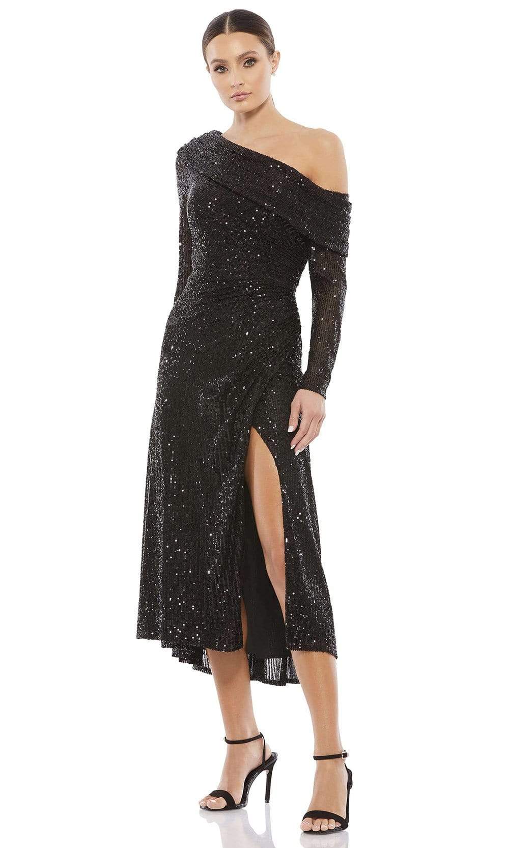 Image of Ieena Duggal - 26551I Draped Long Sleeve Sequin Dress