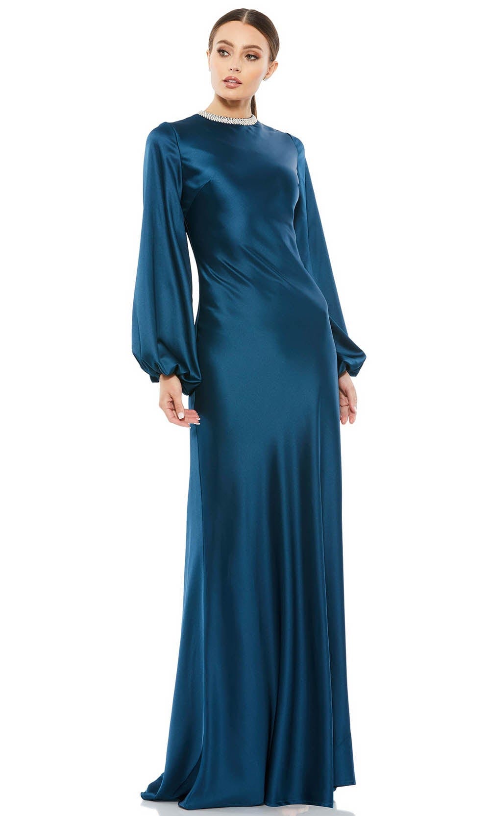 Image of Ieena Duggal 26575 - Bishop Sleeve Satin Evening Gown | Couture Candy