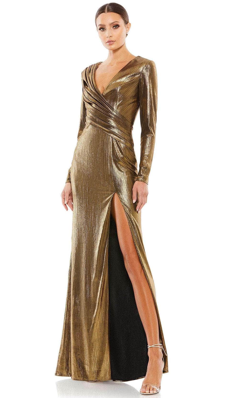 Image of Ieena Duggal 26684 - Deep V-Neck Metallic Evening Gown