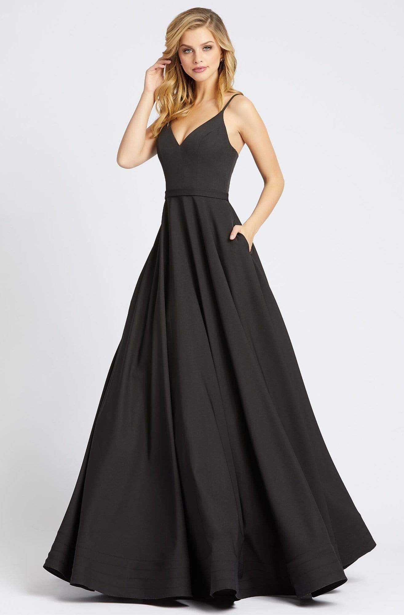 Image of Ieena Duggal - 48855I V-Neck Sleeveless Modest Prom A-Line Dress
