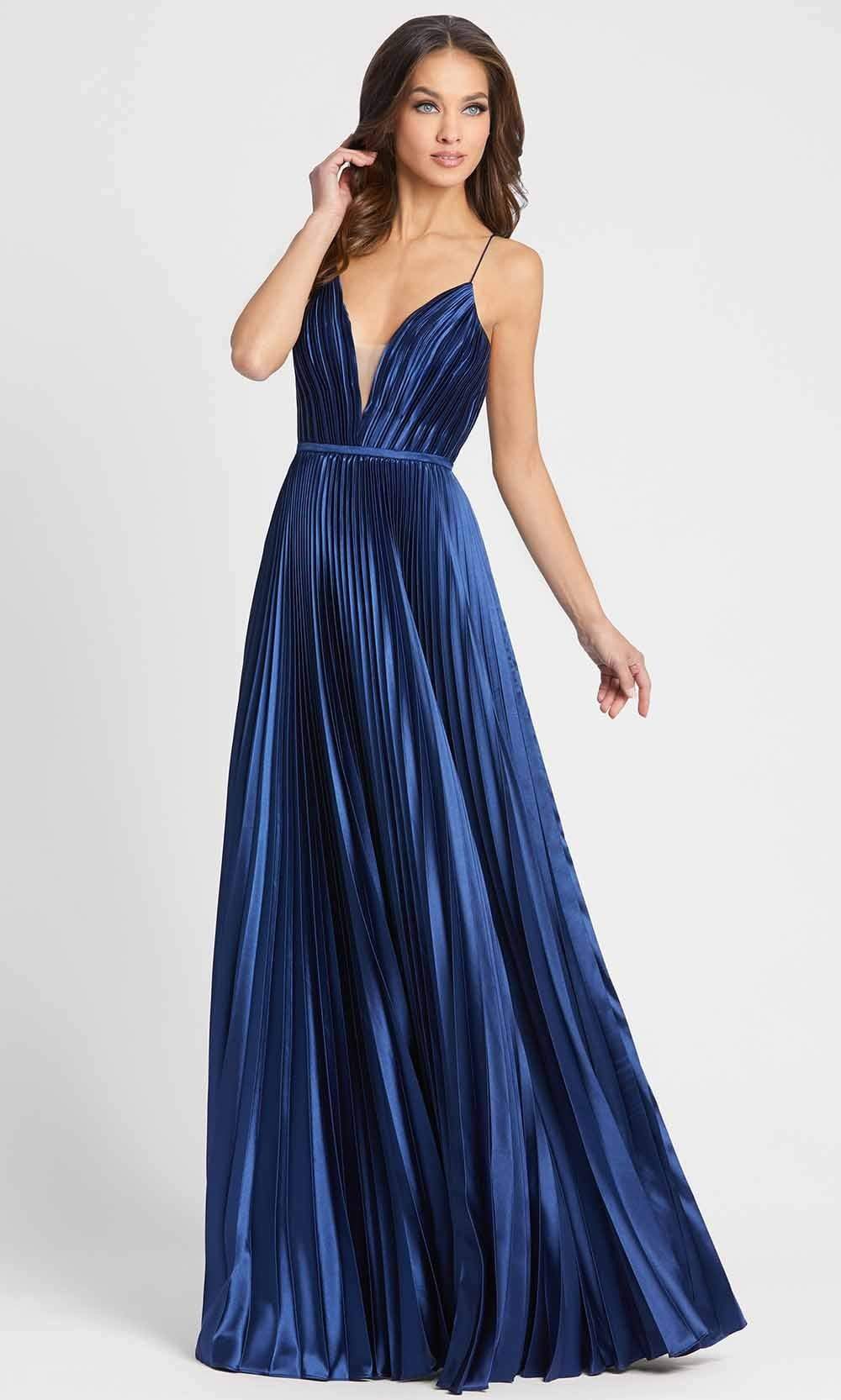 Image of Ieena Duggal - 49039I V-Neck Spaghetti Strap Accordion Pleated Gown