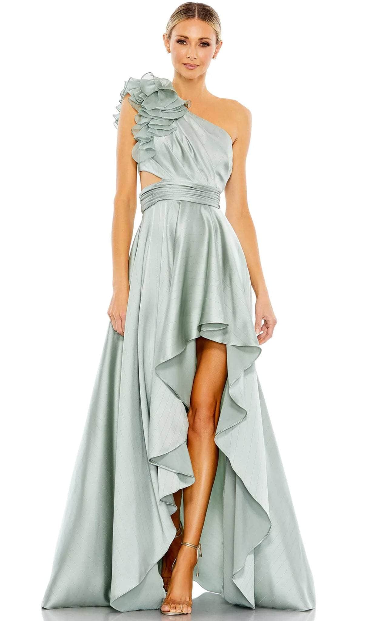 Image of Ieena Duggal 49523 - One-Sleeve Ruffled Detail Prom Dress