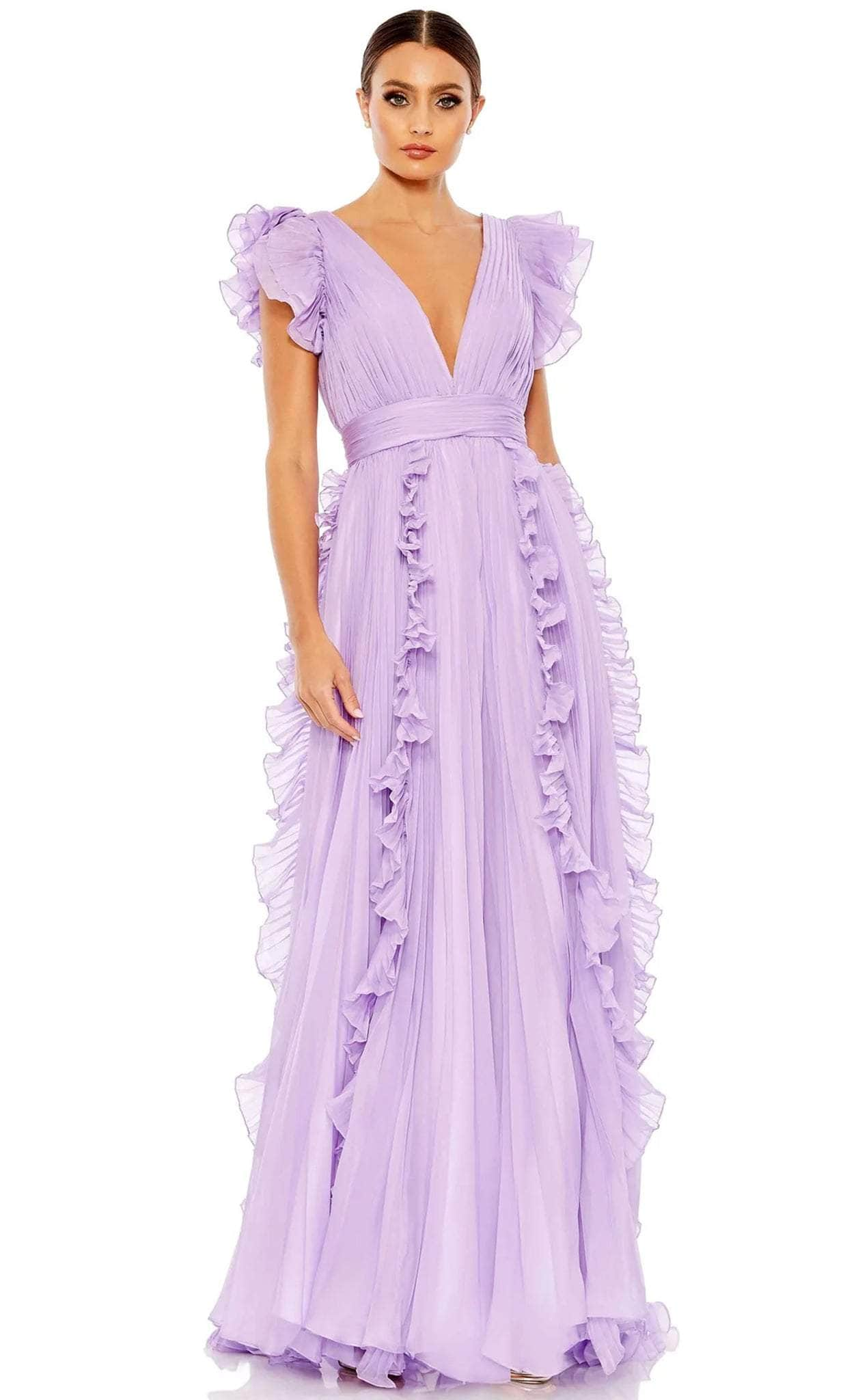 Image of Ieena Duggal 49539 - V-Neck Ruffled Cap Sleeve Dress