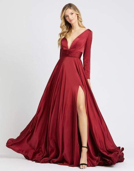 Image of Ieena Duggal - 55245I Long Sleeve Plunging V-Neck High Slit Gown